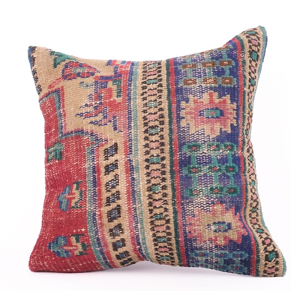 Vintage Kilim Pillow, 20x20 Turkish Kilim Pillow, Decorative Throw Pillow, Boho Pillow, Tribal Pillow, Aztec Pillow, Floor Cushion Cover