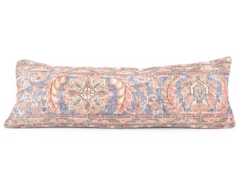 Extra Long Cushion Cover ,12x36 inch -30x90cm King Size Kilim Pillow Cover, Unique Lumbar,Kilim Bedding Pillow, Blue Lumbar Pillow