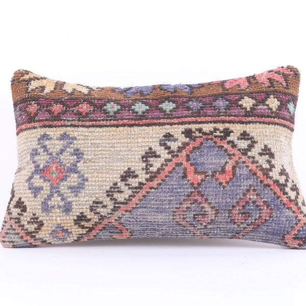 Anatolian Turkish Kilim Pillow, 12x20 Pillow Case, Decorative Pillow, Carpet Pillow, Boho Decor, Kilim Cushion Cover, Turkey Pillow