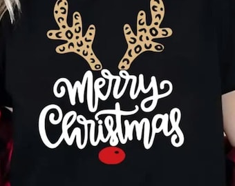 Leopard Reindeer Antler t-shirt, red nose, christmas, festive, cheetah