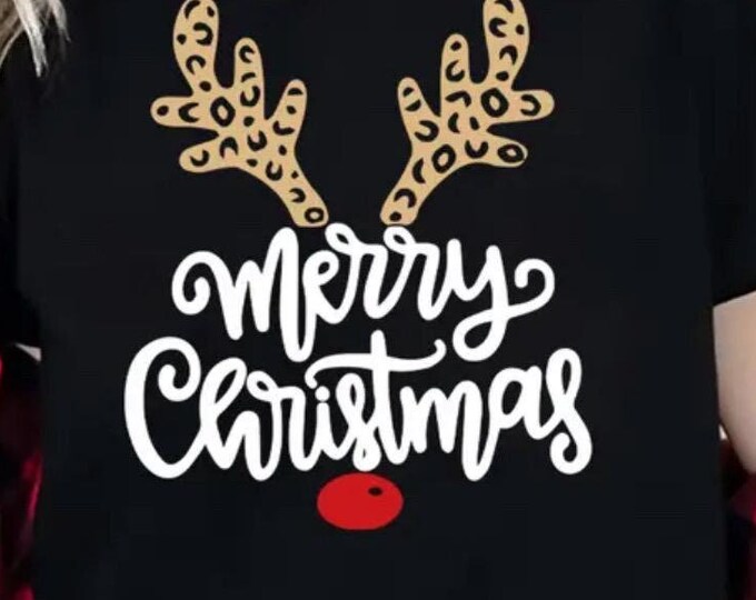 Leopard Reindeer Antler t-shirt, red nose, christmas, festive, cheetah