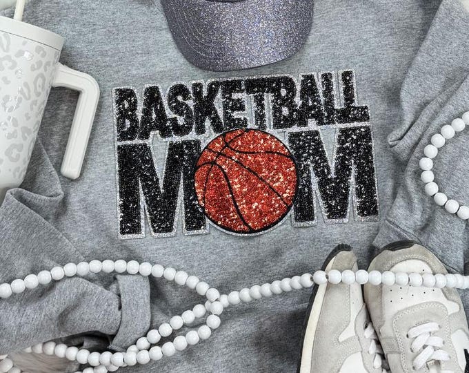 Basketball Mom Sequin Patch Sweatshirt: Game Day shirt - basketball - sequin basketball