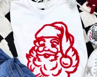 Vintage Santa fluffy Patch Shirt, Christmas Shirt