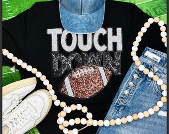 Touchdown Sequin Football Shirt: Game Day Tee - football Tshirt - sequin football shirt, touchdown football shirt