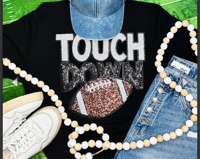 Touchdown Sequin Football Shirt: Game Day Tee - football Tshirt - sequin football shirt, touchdown football shirt