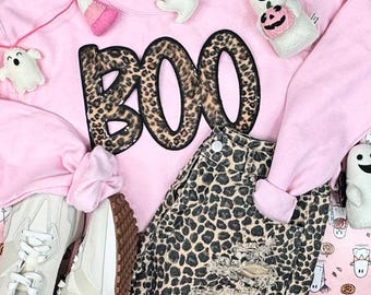 Leopard Boo Patch Halloween Tshirt or Sweatshirt: Boo shirt, cute halloween shirt