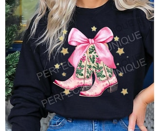 Pink Cowgirl Christmas Boots T-shirt or Sweatshirt, Christmas Shirt