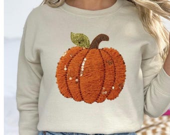 Faux Yarn Pumpkin, fall sweatshirt, thanksgiving sweatshirt