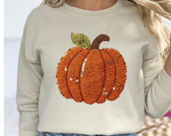 Faux Yarn Pumpkin, fall sweatshirt, thanksgiving sweatshirt