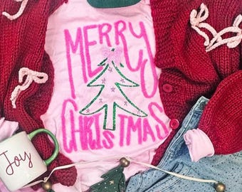 Fluffy Patch Pink Tree Merry Christmas Sweatshirt, Christmas shirt, holiday top