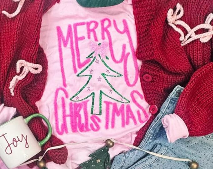 Fluffy Patch Pink Tree Merry Christmas Sweatshirt, Christmas shirt, holiday top