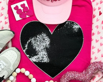 Black Sequin Heart Patch Sweatshirt, valentines shirt