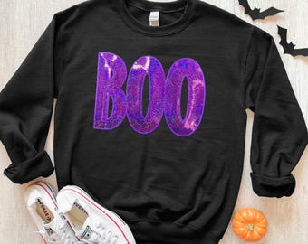 Purple or Orange Boo Sequin Halloween Tshirt or Sweatshirt