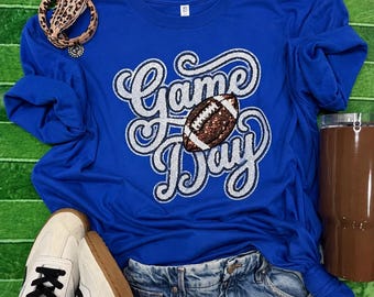 Game Day Football Sequin Patch  T-Shirt:  football Tshirt - sequin football shirt