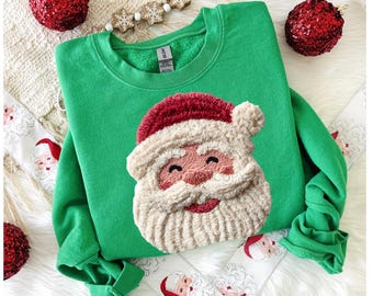 Faux Yarn Santa face Sweatshirt, Christmas Sweatshirt