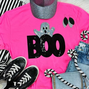 Ghost Boo Sequin Patch Halloween T-Shirt: Boo shirt, boo Halloween shirt