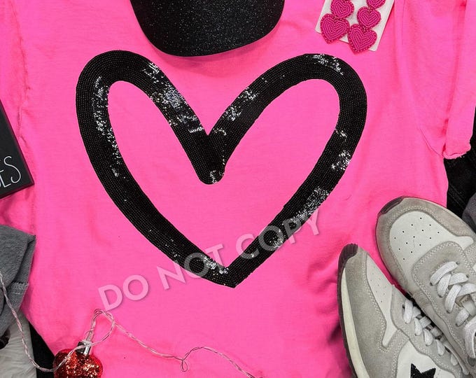 Black Sequin Open Heart T-shirt: Valentine's Day Glam