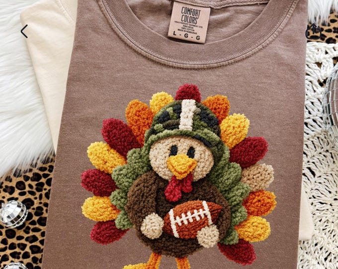 Faux Yarn Turkey football  T-shirt, Comfort Colors shirt, fall tshirt, thanksgiving shirt, turkey day game day shirt