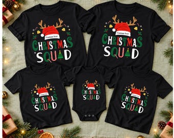 Family Christmas Squad Personalized Shirts, Personalized Santa Hat Shirt