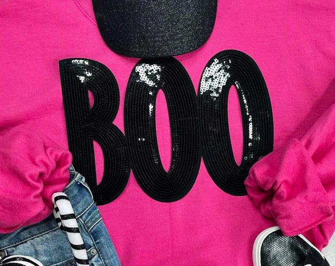 Boo Sequin Halloween Tshirt or Sweatshirt: Boo shirt, cute halloween sequin shirt