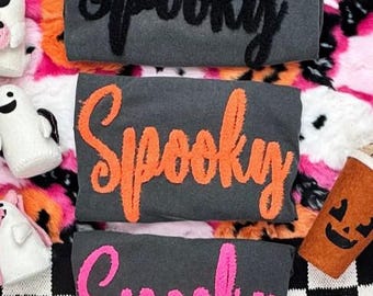 Spooky Fluffy Halloween Patch Tshirt, cute halloween shirt, spooky shirt