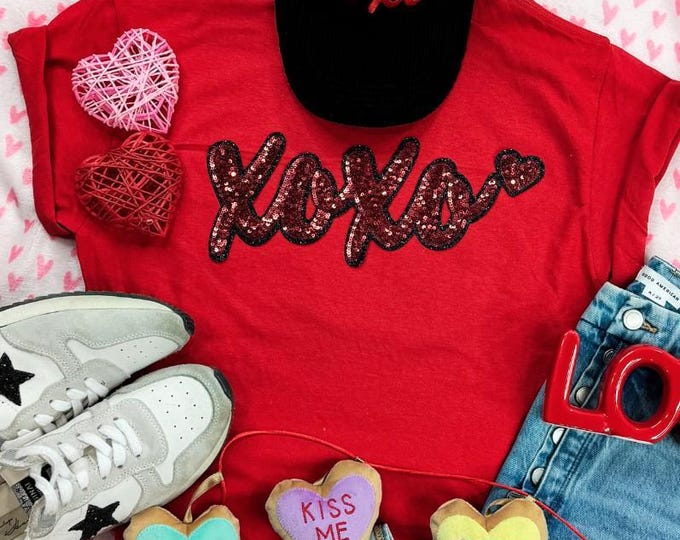 XOXO Sequin Patch Valentine T-Shirt, Valentines Day Shirt