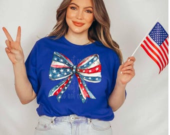 Patriotic Bow Shirt: Red, White & Blue - July 4th Coquette Tee