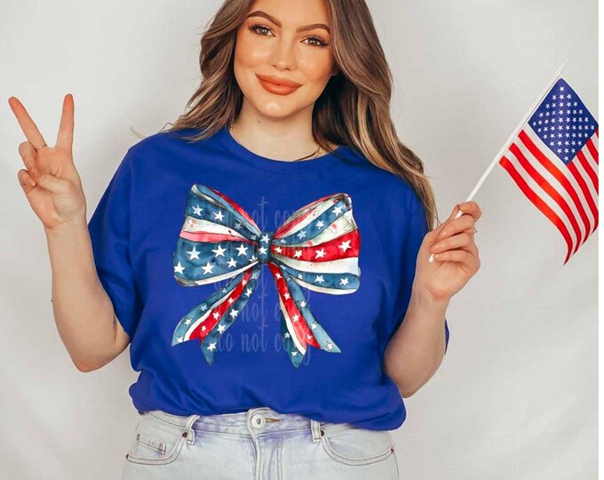 Patriotic Bow Shirt: Red, White & Blue - July 4th Coquette Tee