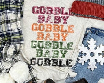 T-shirt de Thanksgiving Gobble Baby, Tshirt Gobble Wobble, Chemise drôle de Thanksgiving