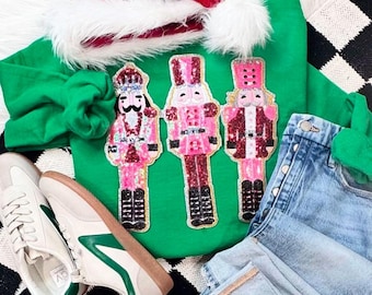 Triple Nutcracker Sequin Patch Sweatshirt, Festive Christmas Apparel
