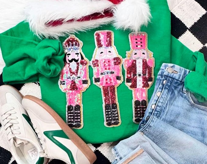 Triple Nutcracker Sequin Patch Sweatshirt, Festive Christmas Apparel