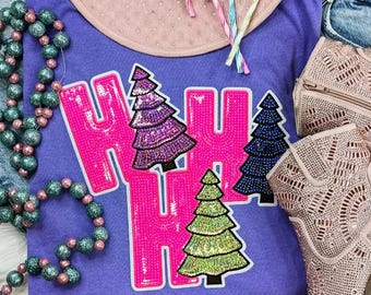 Ho Ho Ho Sequin Patch T-Shirt, Christmas T-Shirt, Holiday T-Shirt