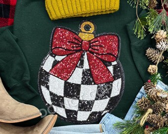 Christmas sweatshirt Sequin Black and White Checkered Ornament