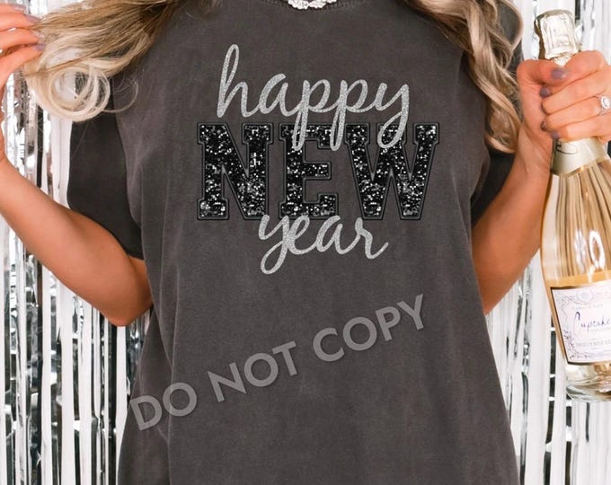 New Years Faux Sequin Tshirt, Happy New Year, Cheers, New Years Party