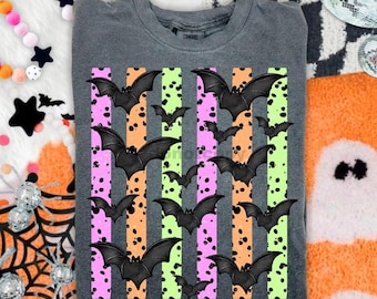 Halloween Bat Stripes Tshirt, Halloween Shirt