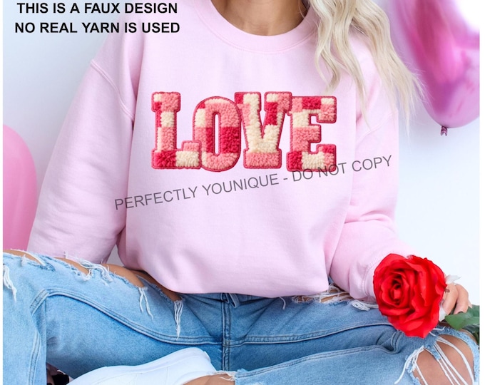 Faux Chenille Checkered LOVE Shirt, Valentines day