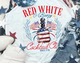Red White and Boozy Cocktail Club tshirt - July 4th Shirt, memorial day shirt