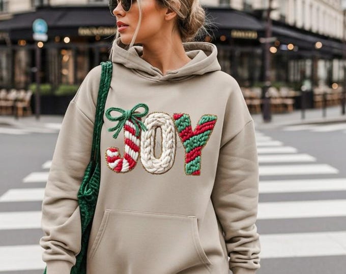 Faux Knit Joy Sweatshirt, Christmas Sweatshirt