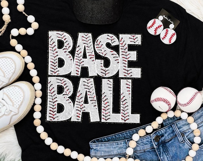 Baseball sequin patch shirt
