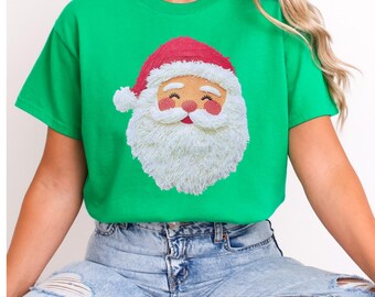 Faux Yarn Santa Face Christmas T-Shirt