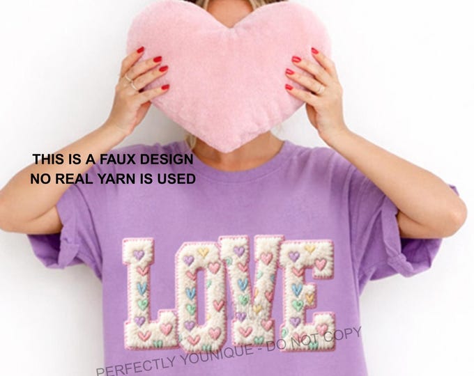 Faux Yarn LOVE with pastel hearts tshirt, Valentines day