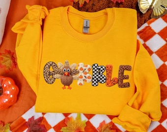 Faux Yarn Gobble Sweatshirt, thanksgiving sweatshirt, Gobble Shirt