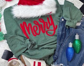 Fluffy Merry Patch Sweatshirt, Christmas shirt