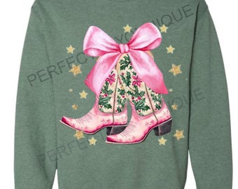 Pink Cowgirl Christmas Boots T-shirt or Sweatshirt, Christmas Shirt