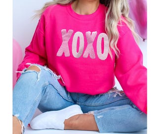 XOXO Pink Fluffy Patch Shirt, Valentines Day