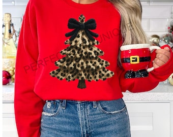 Faux Yarn Leopard Christmas Tree Sweatshirt