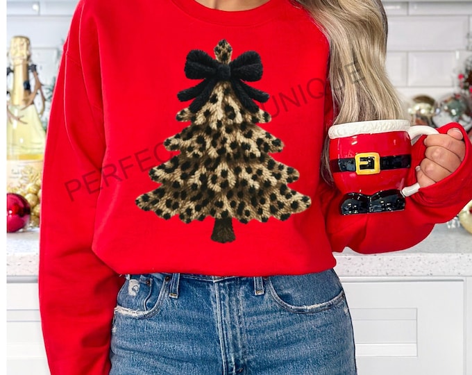 Faux Yarn Leopard Christmas Tree Sweatshirt