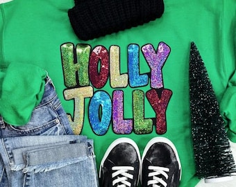 Holly Jolly Sequin Patch Sweatshirt, Christmas sweatshirt