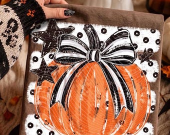 Pumpkin Bow T-shirt, Trendy Autumn Shirt