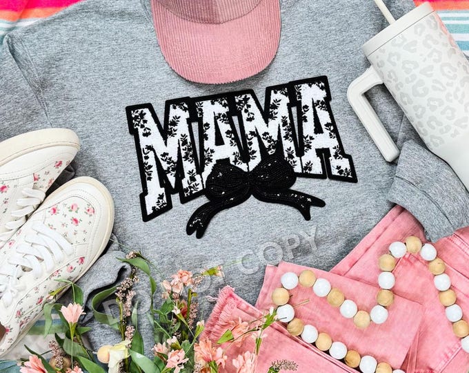 Mama chenille sequin patch tshirt, black and white Chenille Sequin Patch, Mother’s Day gift, Mother’s Day shirt, mom day gift